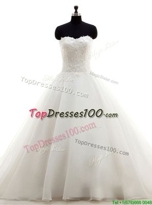 Sleeveless Brush Train Clasp Handle With Train Beading and Lace Bridal Gown