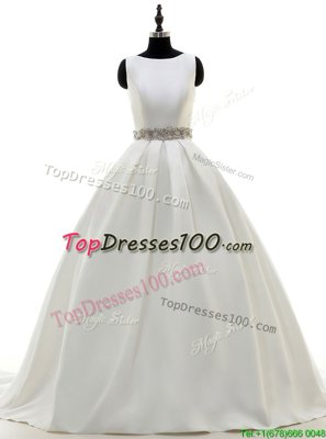 Cheap White Sweetheart Zipper Appliques Wedding Dress Brush Train 3|4 Length Sleeve