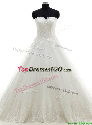 Attractive Mermaid Lace Sleeveless With Train Wedding Gowns Brush Train and Beading and Sashes|ribbons