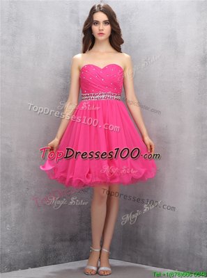 Customized Hot Pink Casual Dresses Prom and For with Beading Sweetheart Sleeveless Zipper