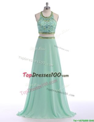 Best Selling Scoop Criss Cross Apple Green Sleeveless Sweep Train Beading With Train Homecoming Dress