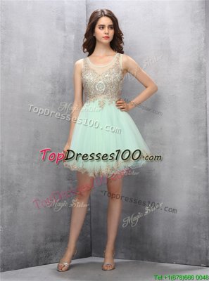 Scoop Apple Green Zipper Cocktail Dress Appliques Sleeveless Knee Length