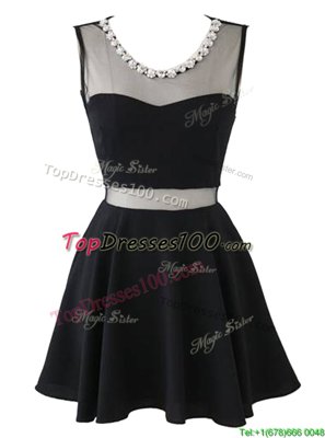 Custom Design Chiffon Scoop Sleeveless Zipper Beading Party Dress in Black