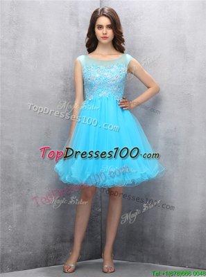 Scoop Knee Length A-line Sleeveless Blue Cocktail Dresses Zipper