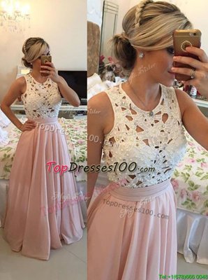 Discount Scoop Baby Pink Zipper Homecoming Dress Beading Sleeveless Floor Length