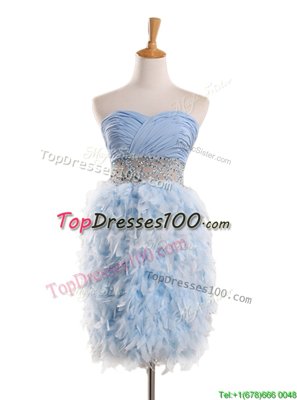 Fancy Chiffon Sweetheart Sleeveless Zipper Beading Party Dresses in Light Blue