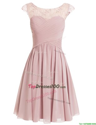 Scoop Pink Zipper Party Dresses Beading Cap Sleeves Knee Length