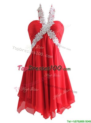 Appliques Juniors Party Dress Red Zipper Sleeveless Knee Length