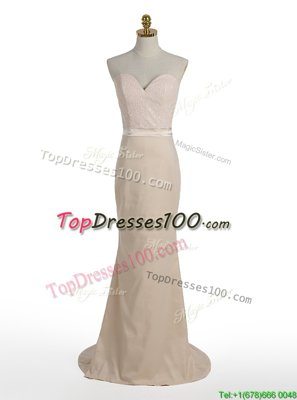 Fine Mermaid Sleeveless Brush Train Zipper With Train Sequins Prom Dress