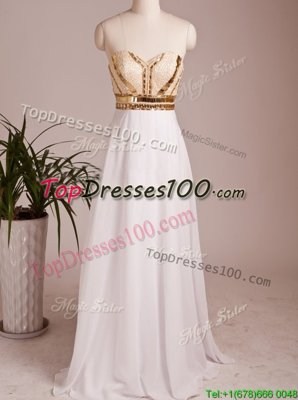 Sweetheart Sleeveless Homecoming Dress Floor Length Beading White Chiffon