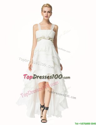 Sleeveless Lace Up High Low Beading Hoco Dress
