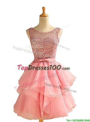 Ideal Scoop Sleeveless Chiffon Cocktail Dresses Lace and Ruching Lace Up