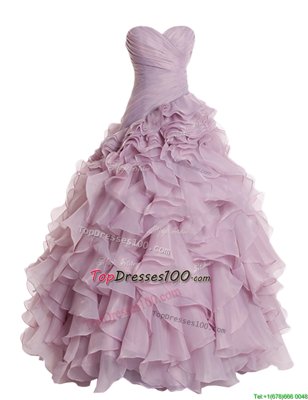 Lilac Organza Zipper Sweetheart Sleeveless Floor Length Pageant Dress Ruffles