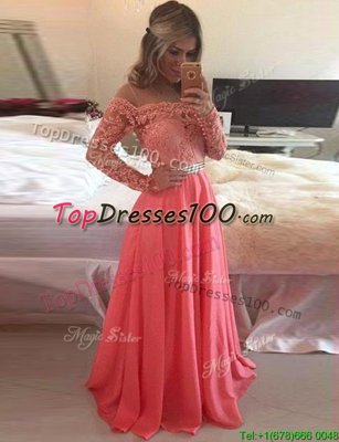 Romantic Watermelon Red Scoop Zipper Beading and Appliques Homecoming Dress Long Sleeves