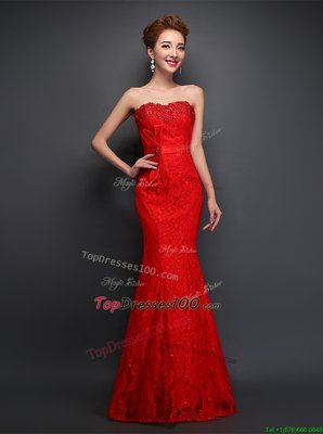 Mermaid Sleeveless Beading and Bowknot Lace Up Prom Dress