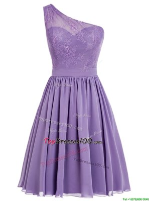 Elegant One Shoulder Ankle Length Lavender Club Wear Chiffon Sleeveless Appliques