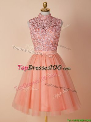 High-neck Sleeveless Organza Party Dresses Appliques Backless