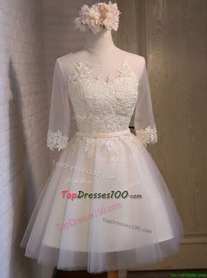 Scoop Mini Length A-line Half Sleeves White Party Dress for Girls Lace Up