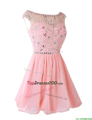 Knee Length A-line Sleeveless Pink Club Wear Zipper