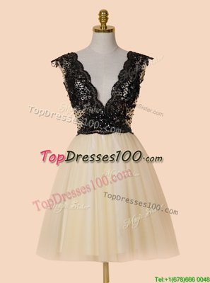 Glittering Cap Sleeves Appliques and Sequins Zipper Club Wear