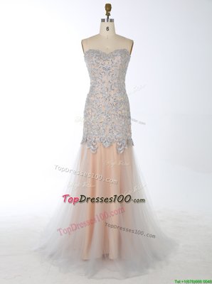 Brush Train Mermaid Champagne Sweetheart Satin Sleeveless With Train Zipper