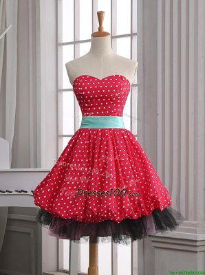 Superior Red A-line Sweetheart Sleeveless Chiffon Mini Length Zipper Lace and Pleated Womens Party Dresses