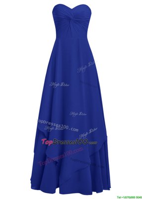 On Sale A-line Prom Gown Royal Blue Sweetheart Chiffon Sleeveless Floor Length Zipper