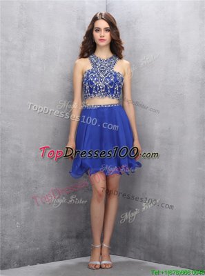Royal Blue Scoop Criss Cross Beading Party Dresses Sleeveless