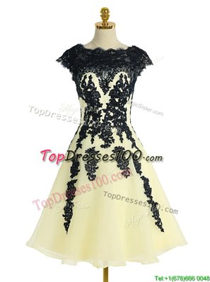 Beauteous Scalloped Cap Sleeves Tulle Party Dress Appliques Zipper