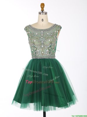 Luxury Scoop Beading Club Wear Green Zipper Sleeveless Mini Length