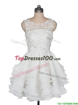 High Class Scoop Organza Sleeveless Knee Length Cocktail Dresses and Appliques and Ruching