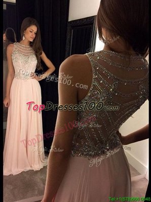 Pink Chiffon Side Zipper Scoop Sleeveless Asymmetrical Homecoming Dress Beading