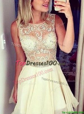 Scoop Beading Party Dress Champagne Zipper Sleeveless Knee Length