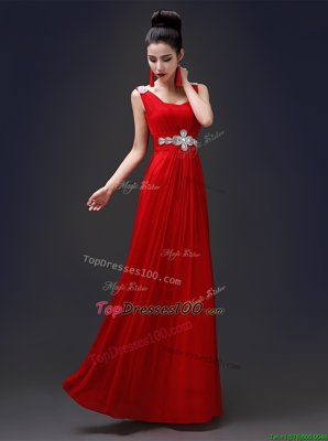 A-line Dress for Prom Red Square Chiffon Sleeveless Floor Length Zipper