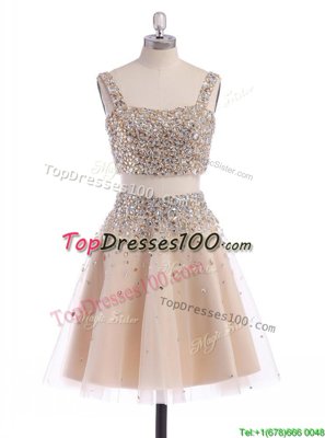 Cheap Straps Straps Champagne Zipper Cocktail Dresses Beading Sleeveless Mini Length