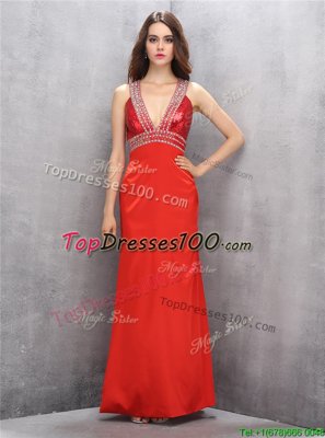 Floor Length Empire Sleeveless Coral Red Criss Cross
