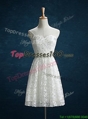 Lovely White A-line Beading Cocktail Dresses Zipper Lace Sleeveless Mini Length