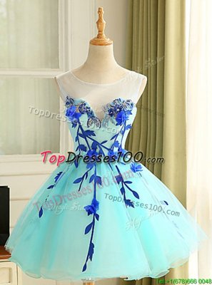 Glorious Ball Gowns Womens Party Dresses Blue Scoop Organza Sleeveless Mini Length Zipper