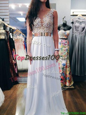 New Arrival Beading Dress for Prom White Backless Sleeveless Floor Length