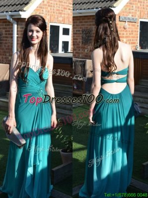 Adorable Floor Length Teal Sweetheart Sleeveless Backless