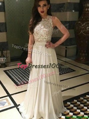 Scoop Lace White Zipper Sleeveless Floor Length
