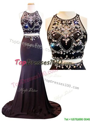 Beauteous Scoop Sleeveless Court Train Beading and Appliques Zipper Prom Party Dress