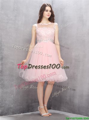 Pink Scoop Zipper Beading and Appliques Club Wear Sleeveless