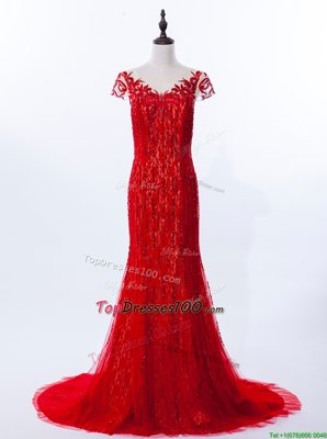 Charming Mermaid Scoop Chiffon Sleeveless With Brush Train and Beading
