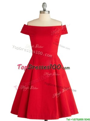Knee Length Red Cocktail Dresses Off The Shoulder Sleeveless Zipper