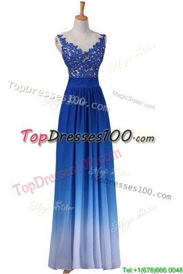 Chiffon Sleeveless Floor Length Prom Gown and Lace