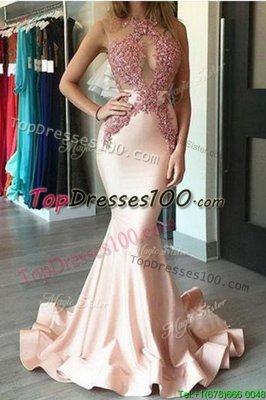 Great Scoop With Train Mermaid Sleeveless Peach Prom Dresses Brush Train Zipper