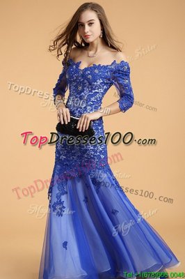 Gorgeous Mermaid Off the Shoulder Floor Length Royal Blue Pageant Dress Wholesale Lace Sleeveless Beading