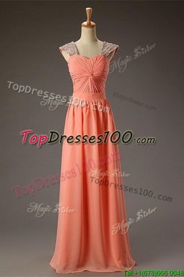 Organza Square Sleeveless Zipper Beading and Ruching Prom Party Dress in Watermelon Red