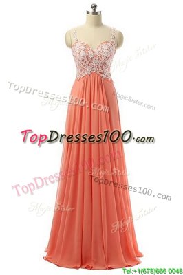 Empire Dress for Prom Watermelon Red Spaghetti Straps Organza Sleeveless Floor Length Zipper